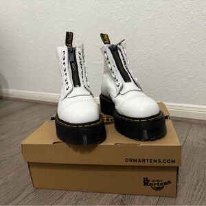 Dr. Martens White Leather Boots with Black Soles